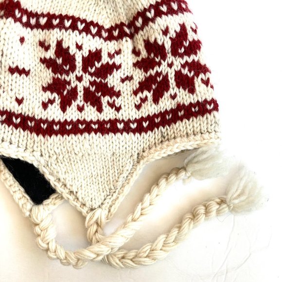 Nepal Fair Isle Heavy Wool Knit Sherpa Hat OS Fleece Lined Ear Flap Long Tassel - Picture 5 of 12